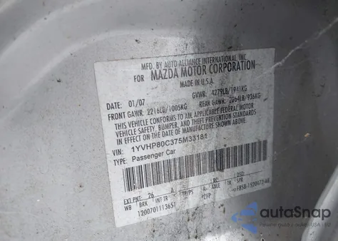 2007 Mazda Mazda6 I Sport Ve from USA, damaged, VIN 1YVHP80C375M33181